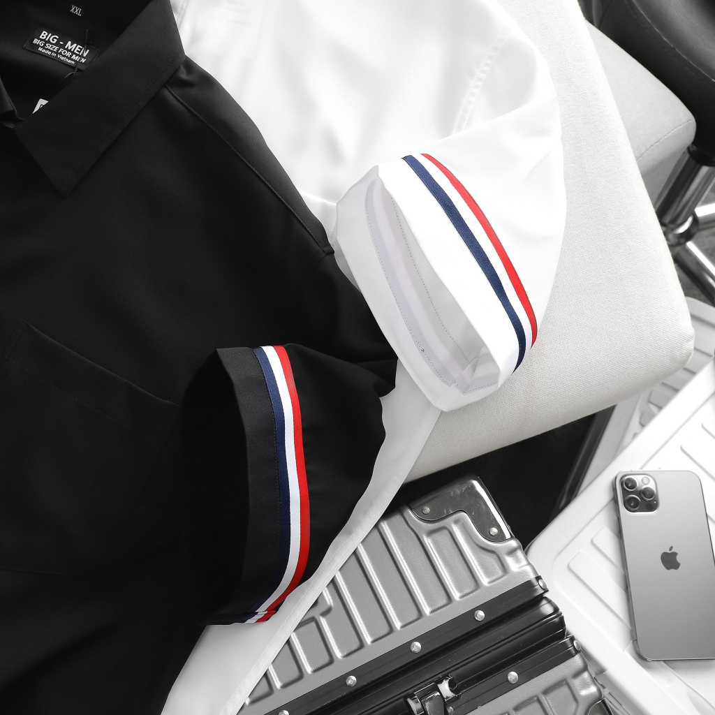 Big size - Áo sơ mi tay ngắn có túi phối dây đai ngang tay big size <130kg