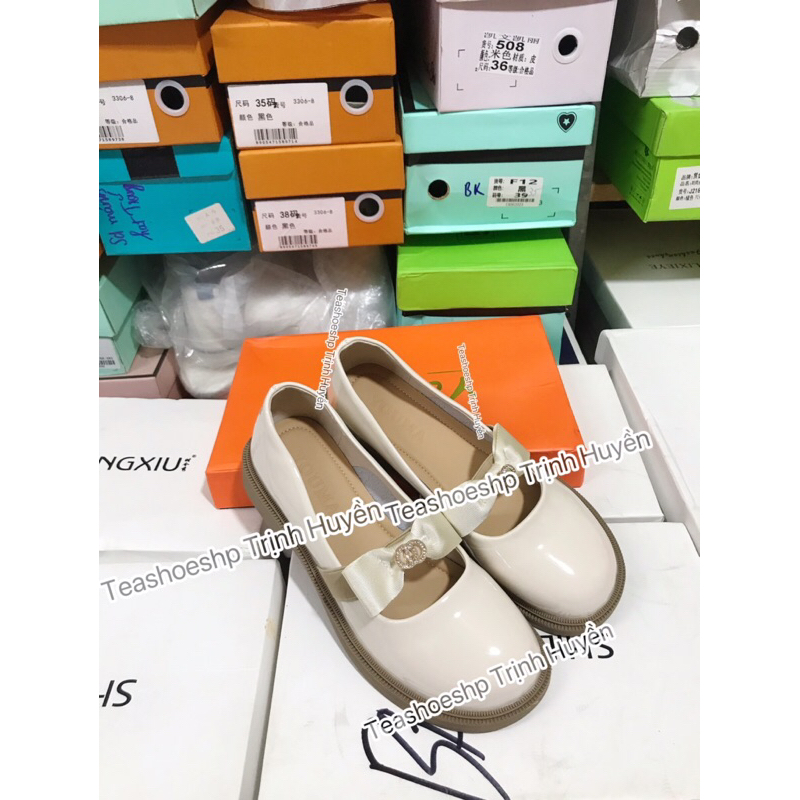 Giày đốc đế cao da bóng đẹp ,giày lolita quai dán đế êm,giày búp bê học sinh nơ mũi tròn 3cm