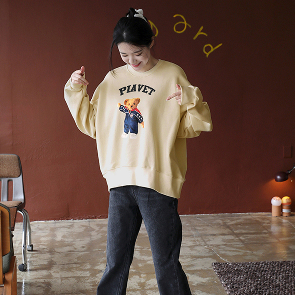 Áo Sweater Unisex Form Rộng HD417 HALEY Dài Tay Gấu PIAVET Phong Cách Basic Hàn Quốc Dày Dặn Ấm Áp