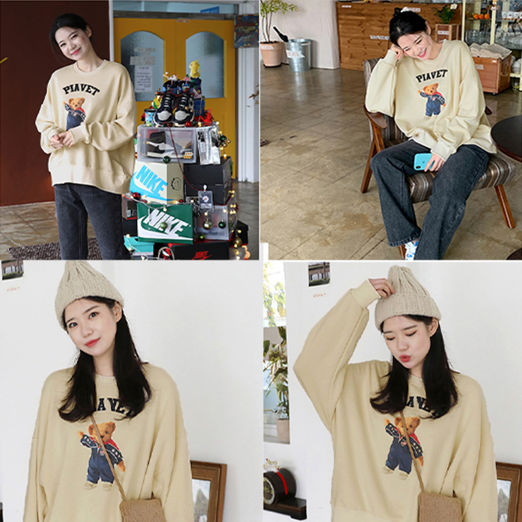 Áo Sweater Unisex Form Rộng HD417 HALEY Dài Tay Gấu PIAVET Phong Cách Basic Hàn Quốc Dày Dặn Ấm Áp