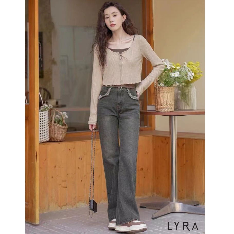 LYRA Set áo dài tay dây đan ngực kèm 2 dây thun mỏng trẻ trung, phong cách Hàn Quốc - CSYSE0064