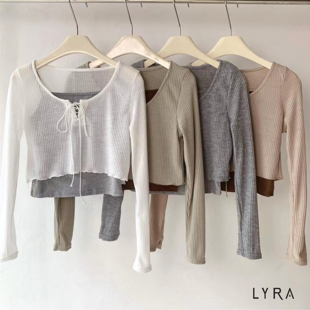 LYRA Set áo dài tay dây đan ngực kèm 2 dây thun mỏng trẻ trung, phong cách Hàn Quốc - CSYSE0064