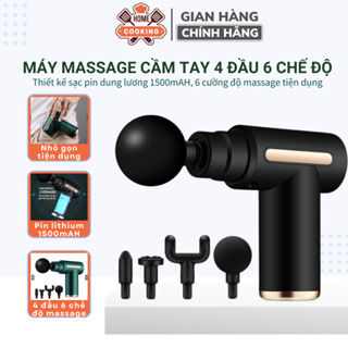 Máy massage cầm tay mini 4 đầu 6 cấp độ, súng massage toàn thân trị liệu đau mỏi vai gáy, giảm đau mỏi, giãn cơ sau tập