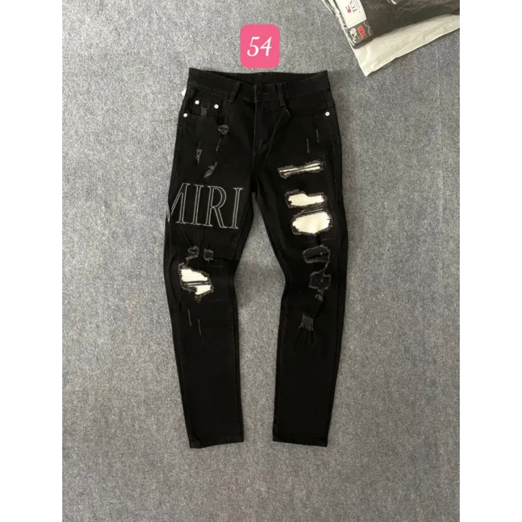 Quần jean nam đen I.CONN rách gối chất bò co giãn cao cấp AHFASHION