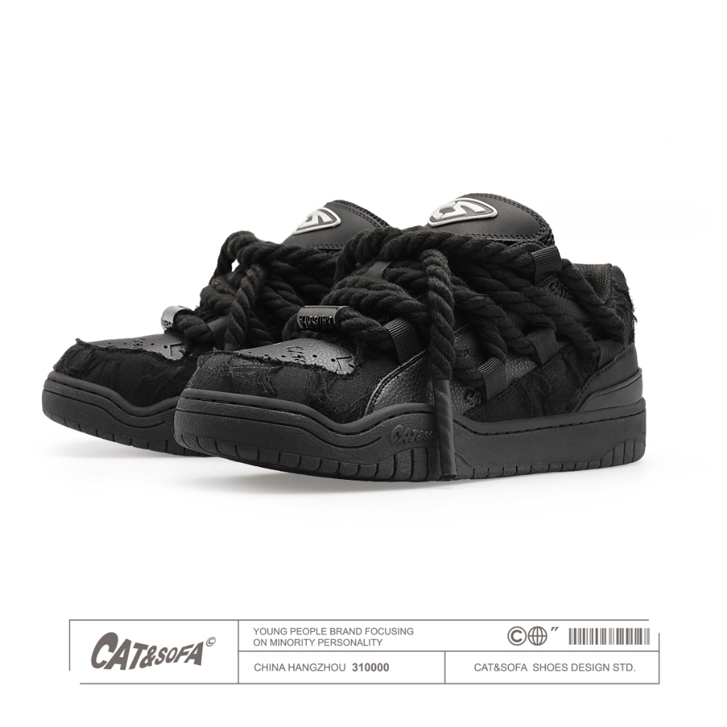 Giày Cat & Sofa Chính Hãng - Giày Nam, Giày Nữ Sneaker Cat&Sofa Black Destroyed Lace Phong Cách Đường Phố AC306