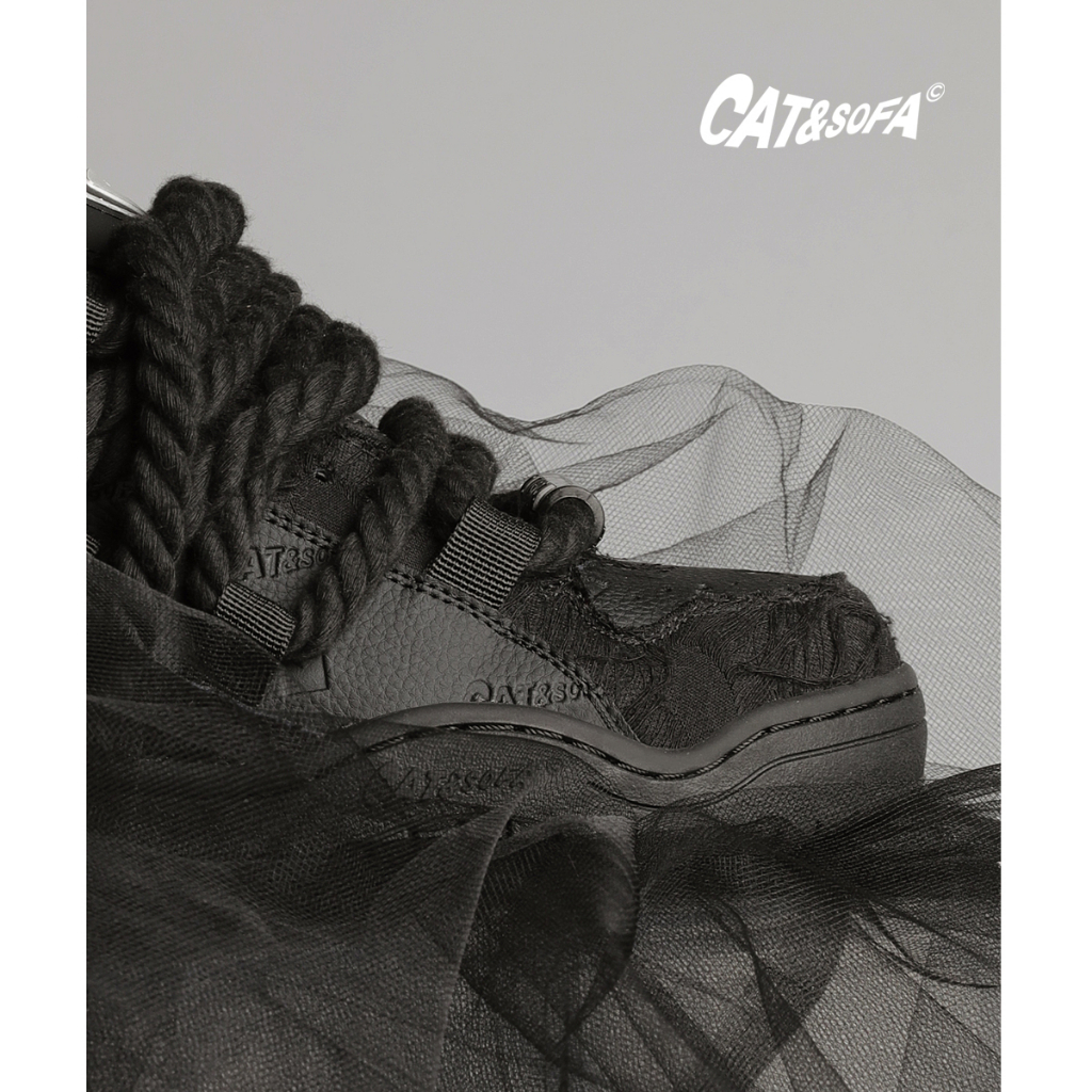 Giày Cat & Sofa Chính Hãng - Giày Nam, Giày Nữ Sneaker Cat&Sofa Black Destroyed Lace Phong Cách Đường Phố AC306