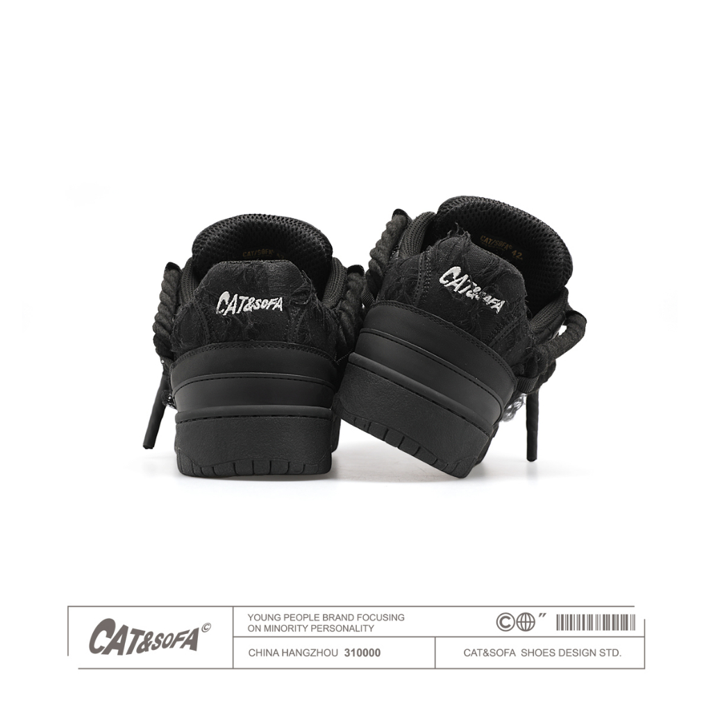 Giày Cat & Sofa Chính Hãng - Giày Nam, Giày Nữ Sneaker Cat&Sofa Black Destroyed Lace Phong Cách Đường Phố AC306