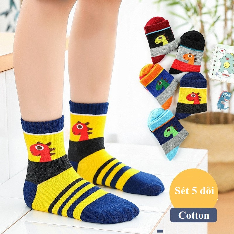 Tất cho bé trai SKIDS sét 5 đôi vớ cho trẻ em 1 đến 13 tuổi chất cotton họa tiết đáng yêu