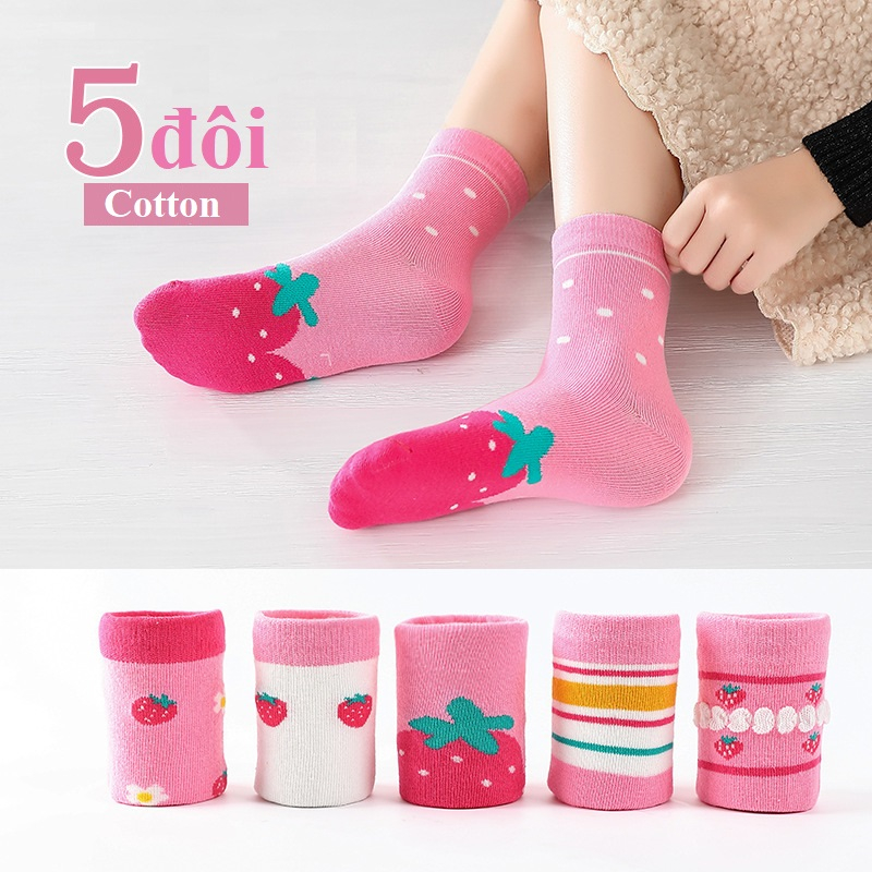 Tất cho bé gái SKIDS sét 5 đôi vớ trẻ em thu đông cotton họa tiết đáng yêu 1-13 tuổi