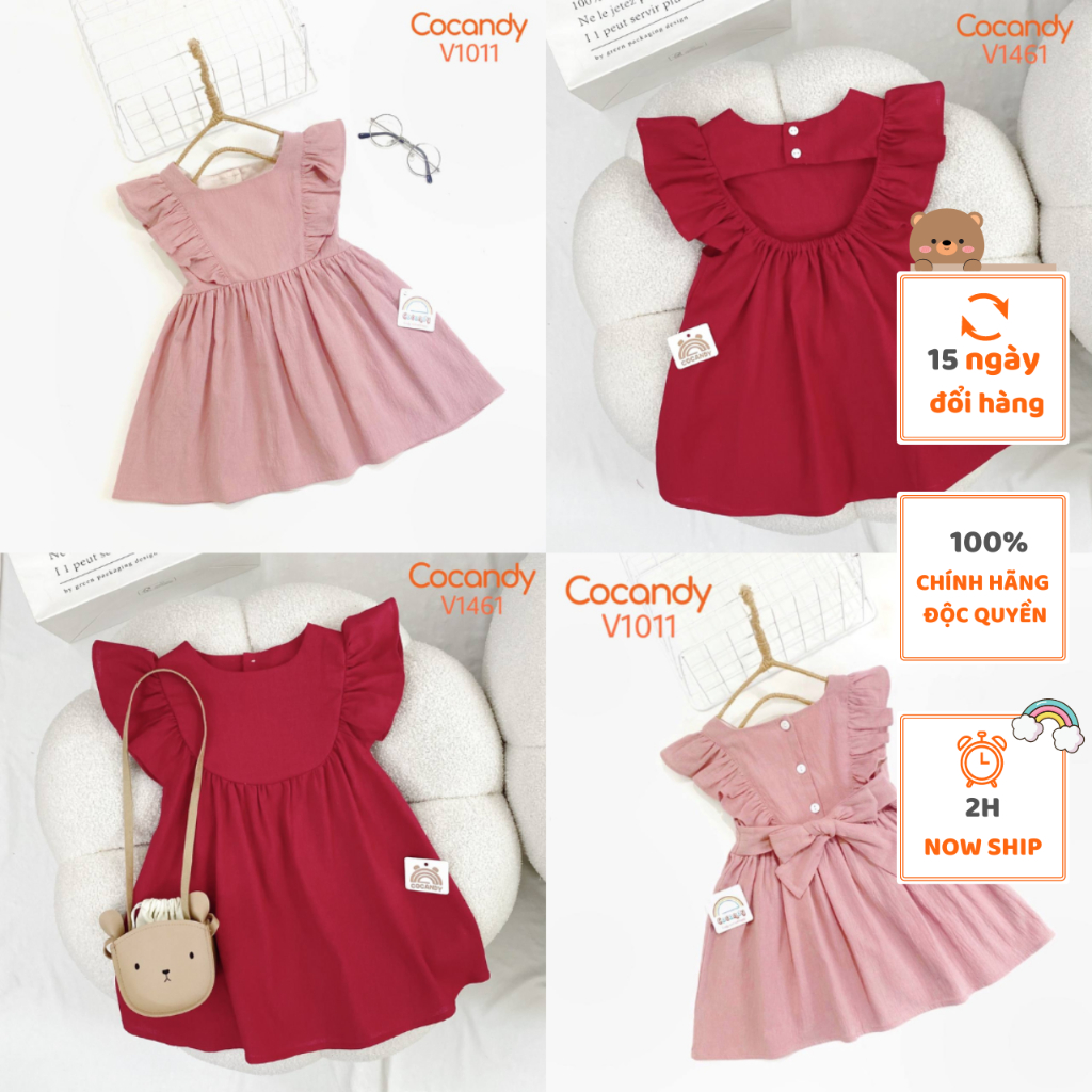 Váy cho bé -Váy babydoll sát nách ĐỎ trơn và Váy babydoll HỒNG sát nách bé của COCANDY mã V1461,V1011 (KO KÈM TURBAN)