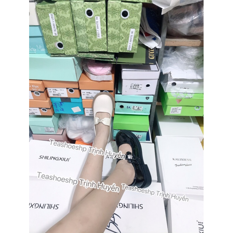 Giày đốc đế cao da bóng đẹp ,giày lolita quai dán đế êm,giày búp bê học sinh nơ mũi tròn 3cm