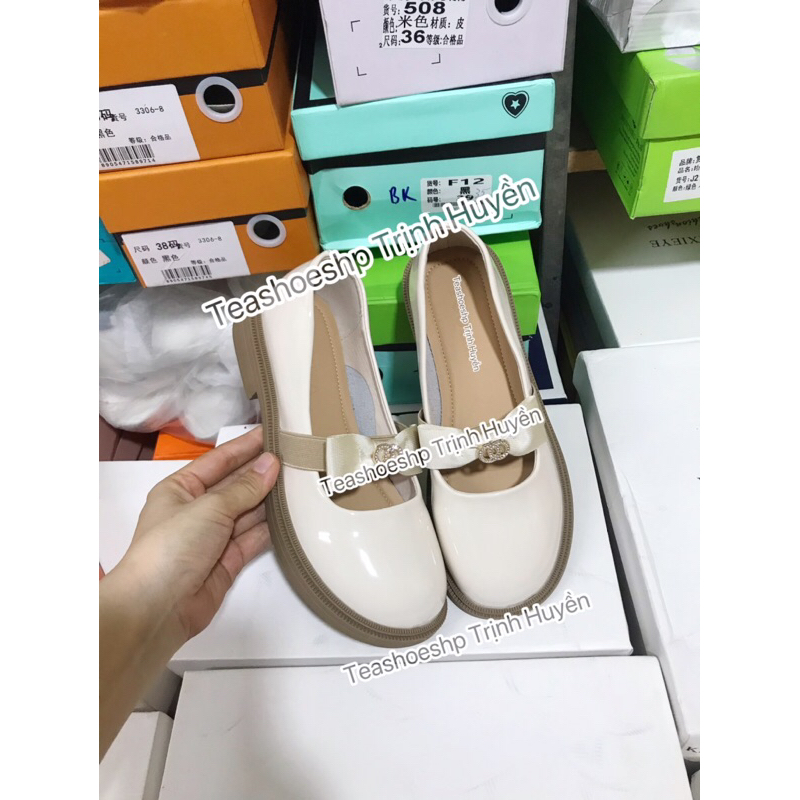 Giày đốc đế cao da bóng đẹp ,giày lolita quai dán đế êm,giày búp bê học sinh nơ mũi tròn 3cm