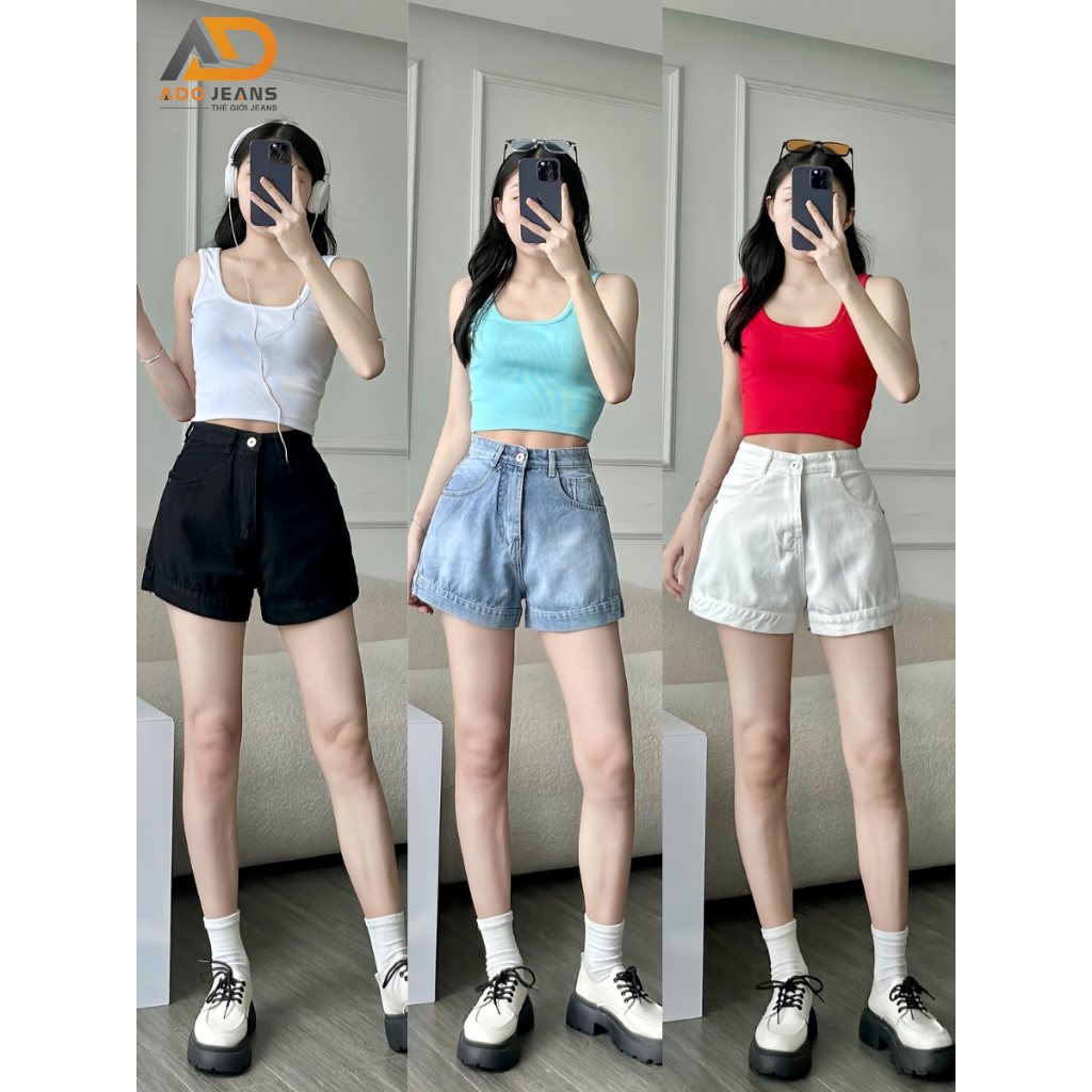 Quần short jean nữ from chữ A, quầ đùi nữ lưng cao lai lật cao cấp ADO JEANS (Mã X88)