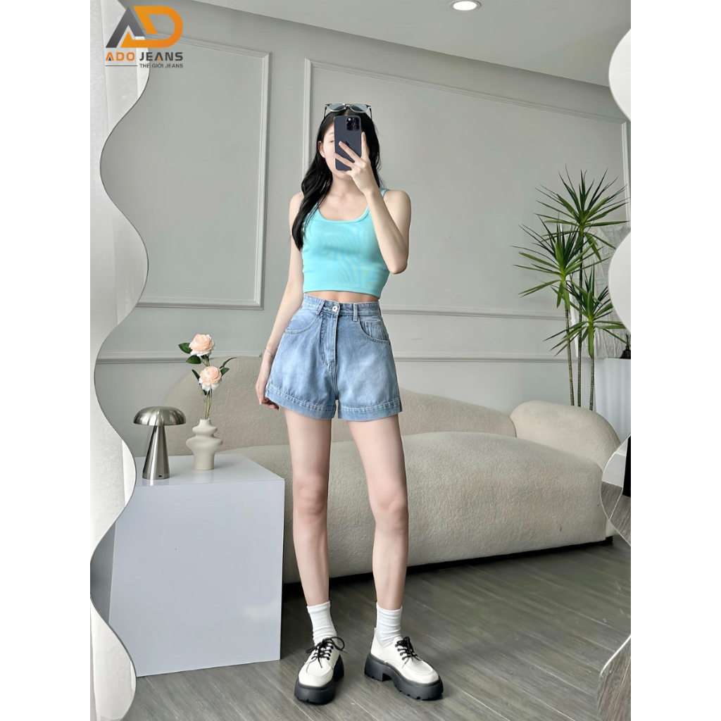 Quần short jean nữ from chữ A, quầ đùi nữ lưng cao lai lật cao cấp ADO JEANS (Mã X88)