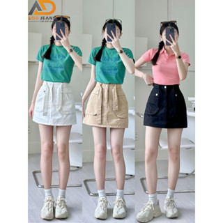 Chân váy kaki  túi hộp, chân váy chất thô kèm đai nịt  phong cách(TH02)