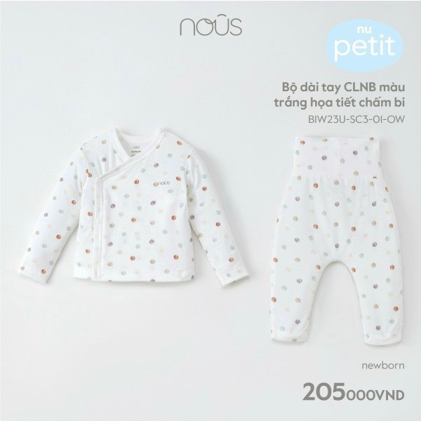 Bộ quần áo sơ sinh Nous bé trai, bé gái vạt chéo chất petit
