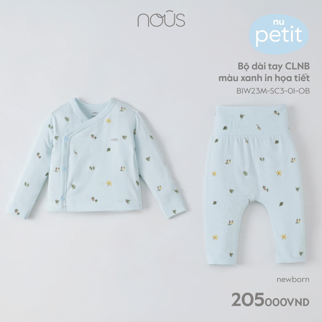 Bộ quần áo sơ sinh Nous bé trai, bé gái vạt chéo chất petit