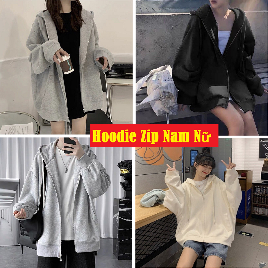 Áo khoác hoodie zip form rộng có khóa kéo phù hợp cho cả nam và nữ