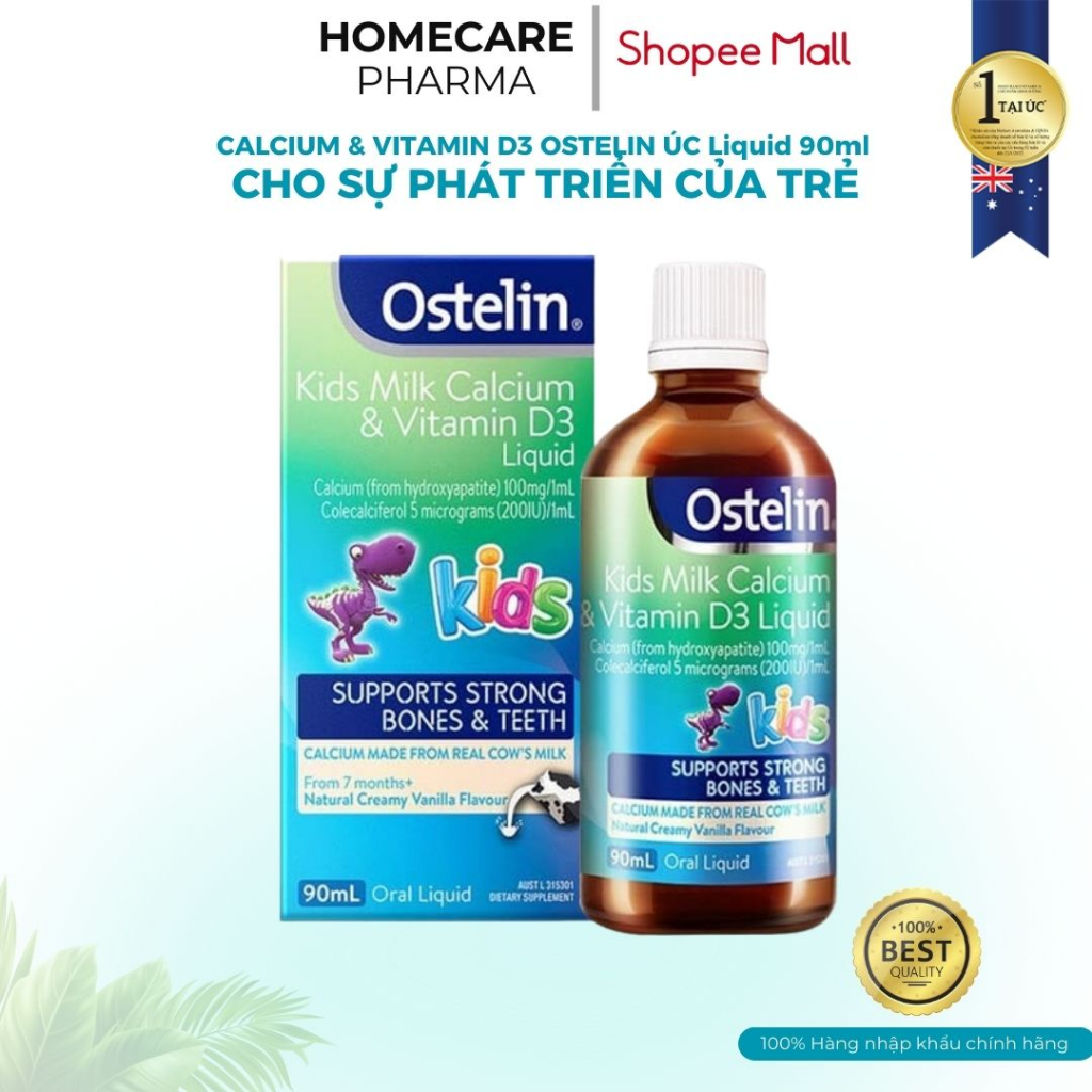 (ĐỒNG KIỂM)_HN Canxi và vitamin D3 200IU dạng nước cho bé Ostelin Kids Milk Calcium & Vitamin D3 Liquid 90ml của Úc