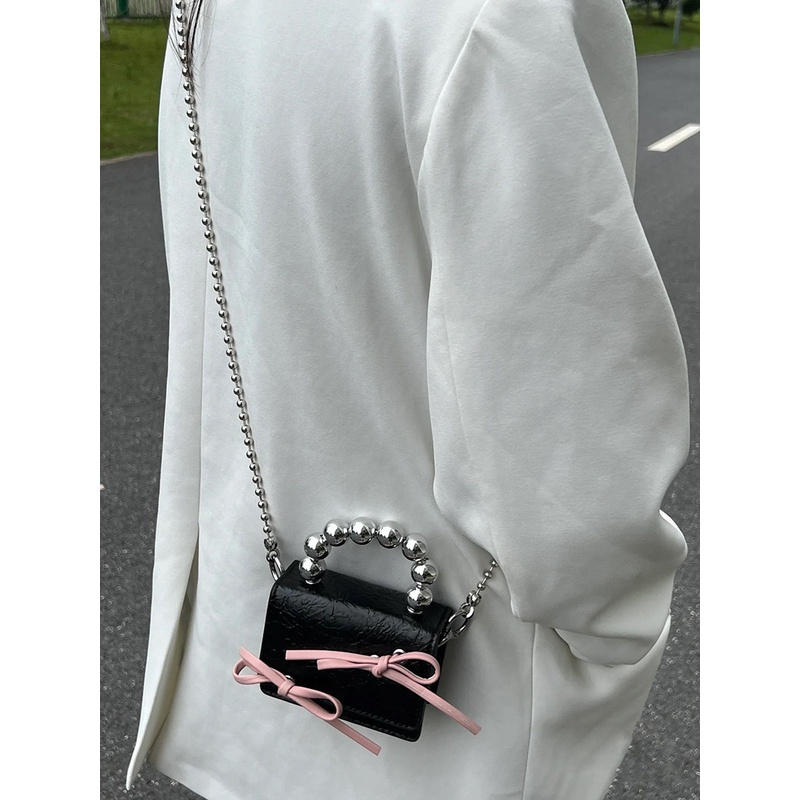 Túi mini nữ túi cầm tay phối nơ size nhỏ kèm dây xích dài đeo chéo tiểu thơ, Túi mini đeo chéo nữ đẹp M211