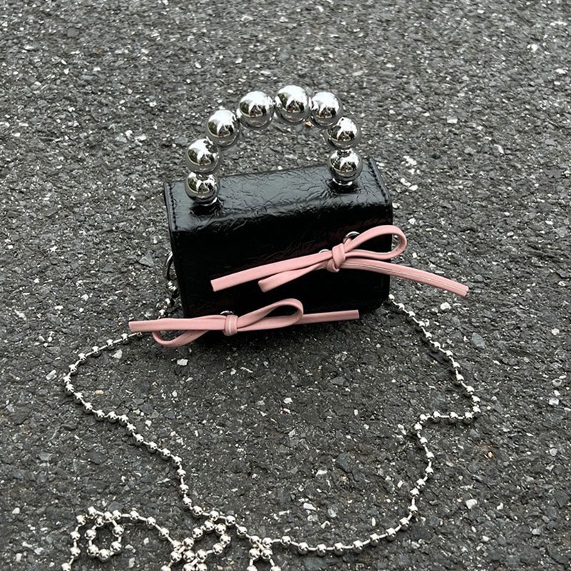 Túi mini nữ túi cầm tay phối nơ size nhỏ kèm dây xích dài đeo chéo tiểu thơ, Túi mini đeo chéo nữ đẹp M211