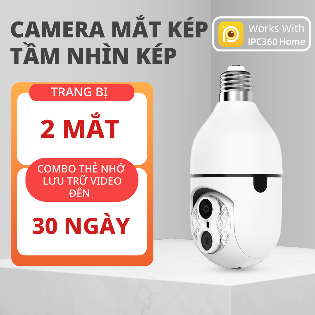  Camera Wifi Bóng Đèn IPC360 Home NDP2-10 xoay 360 độ - Hàng chính hãng bảo hành 12 tháng