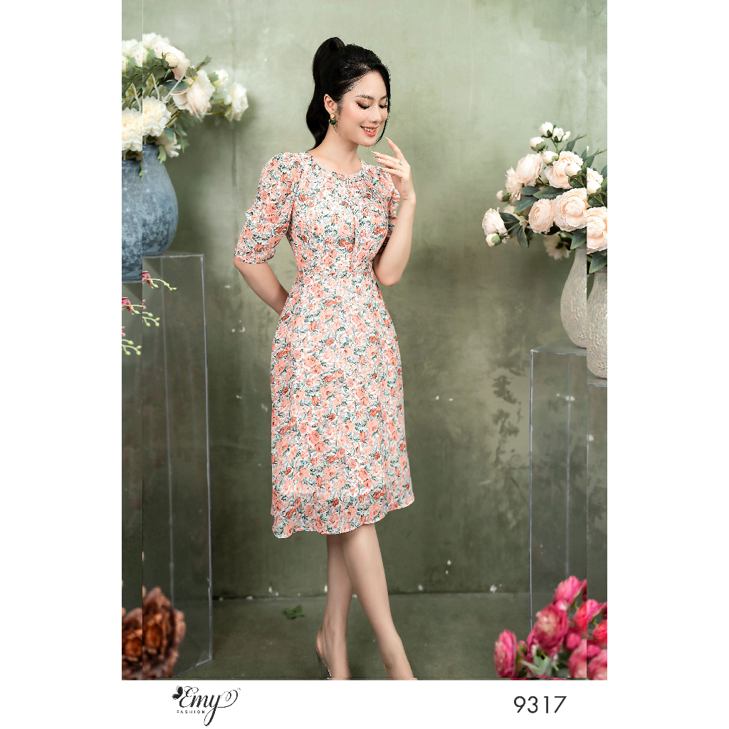 Đầm EMY EM9317 Xoè Tay Lỡ Cổ Tròn