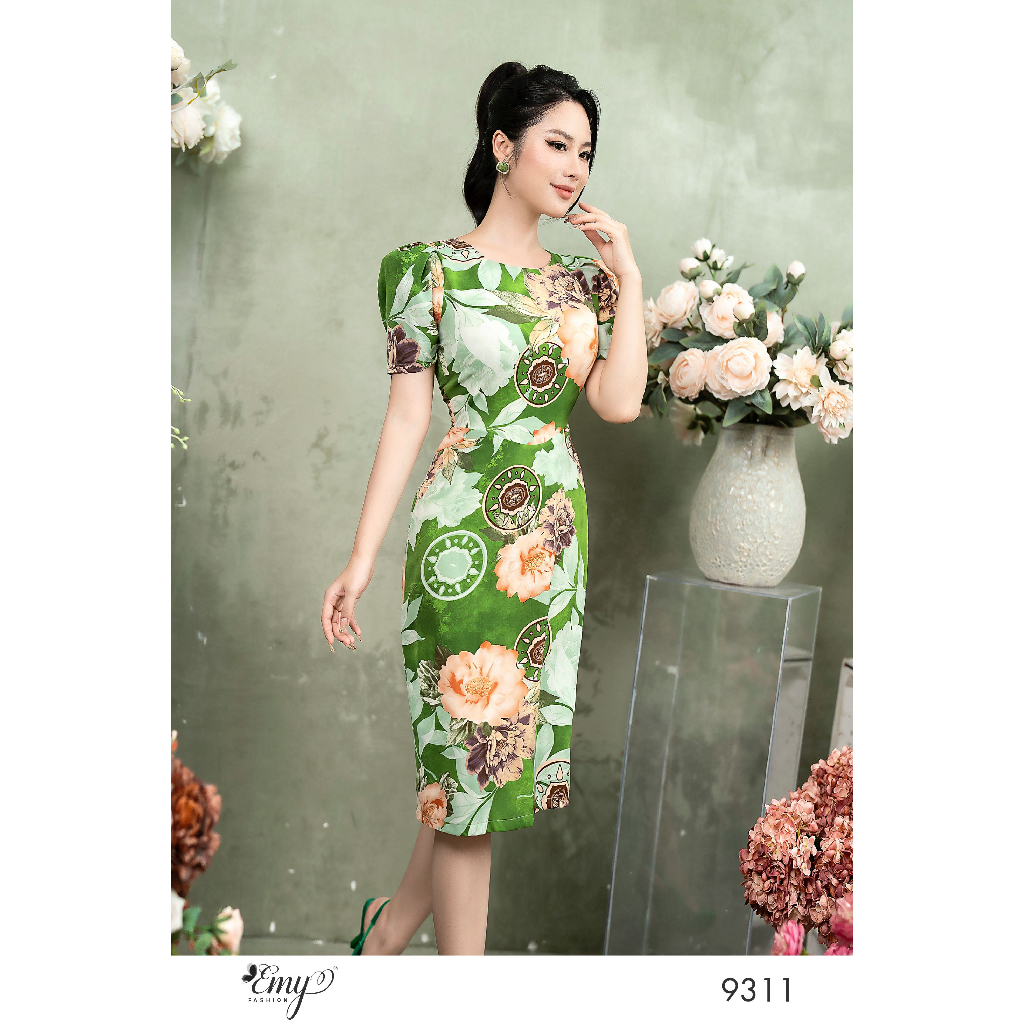 Đầm EMY EM9311 Body Hoa Cổ Tròn