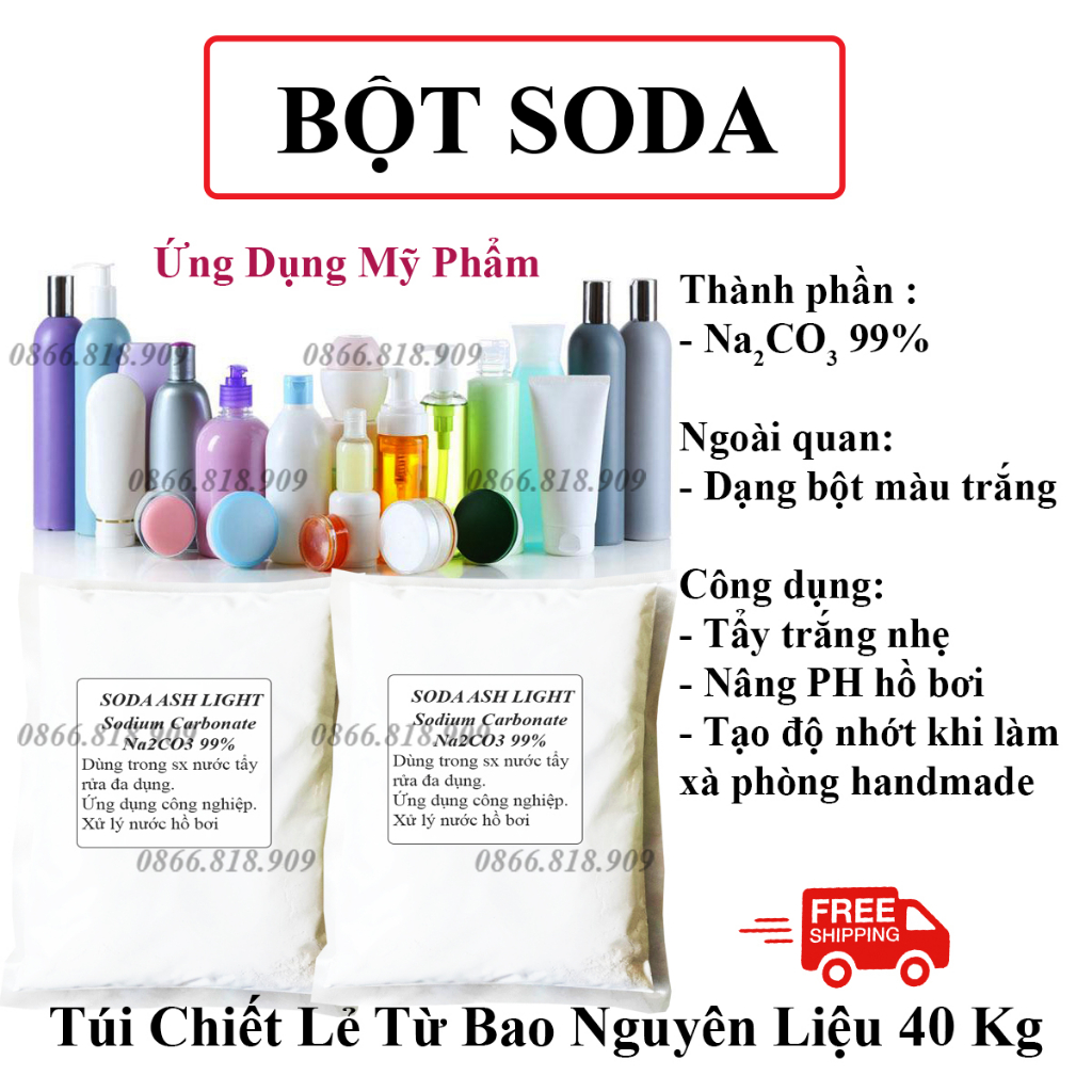 1 Kg Bột pH+ Soda Ash Light Dùng Nâng PH Nước Hồ Bơi - Làm Xà Phòng