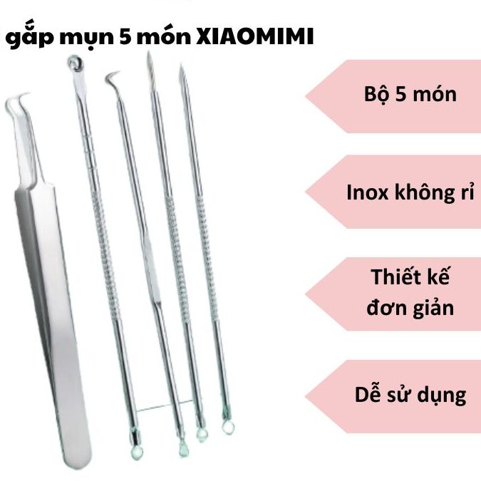 Bộ dụng cụ nặn mụn 5 món inox không rỉ siêu tiện lợi