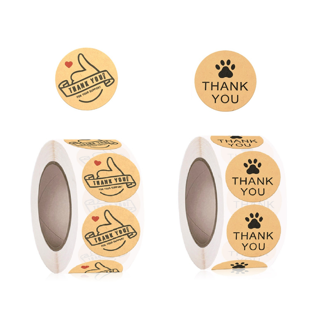 Cuộn 500 nhãn dãn cảm ơn, sticker thank you, tem tròn thank you, tem cảm ơn nhiều mẫu
