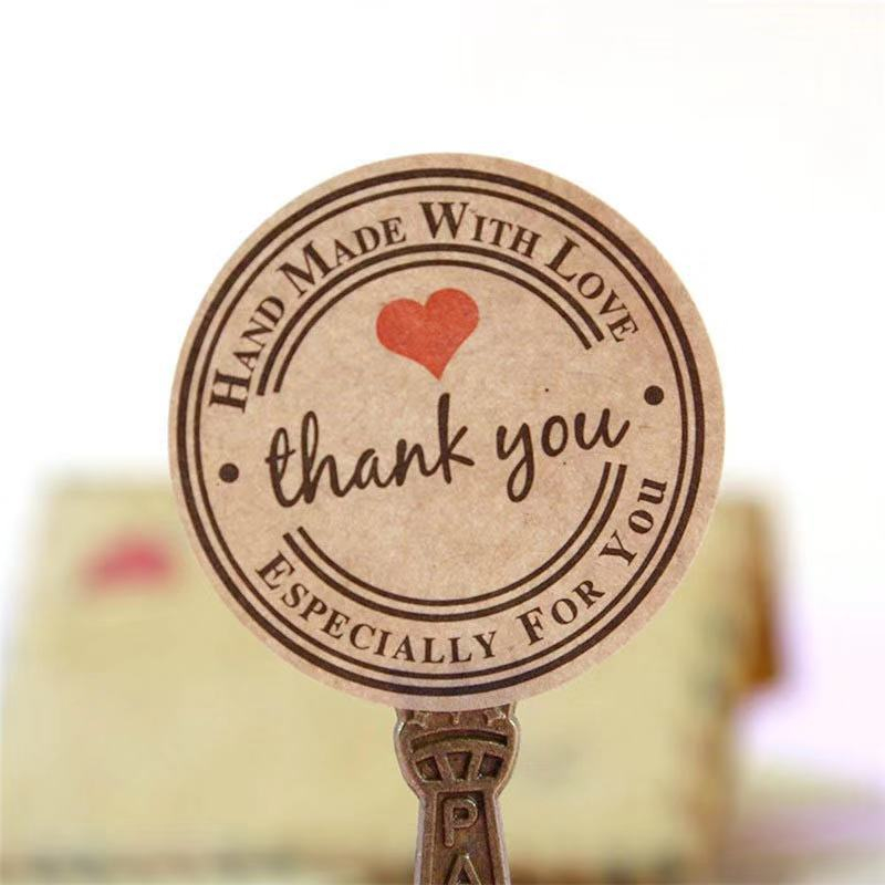 Cuộn 500 nhãn dãn cảm ơn, sticker thank you, tem tròn thank you, tem cảm ơn giấy craft