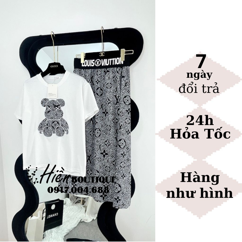 Set Công Sở Nữ, Bộ Đi Làm Đi Chơi Nữ Áo Thun Phối Chân Váy Dài In Họa Tiết Đồng Bộ Lưng Thun Trẻ Trung, Năng Động