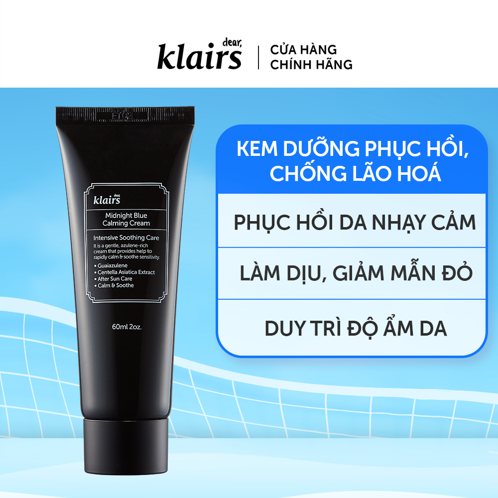 Combo Nước hoa hồng Dear, Klairs Supple Preparation Unscented Toner 180ml và Kem dưỡng Dear, Klairs Midnight Blue Calmin