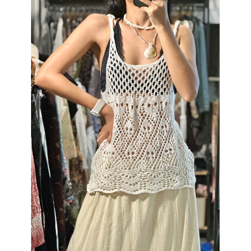 Áo hai dây len móc freesize