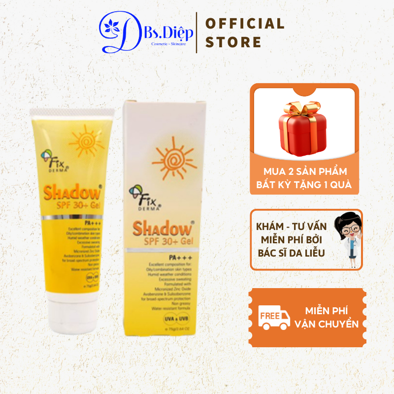 (Mua 1 tặng 1 )Kem chống nắng dạng gel thẩm thấu nhanh dành cho da dầu mụn nhạy cảm Fixderma Shadow SPF 30+ Gel 75g