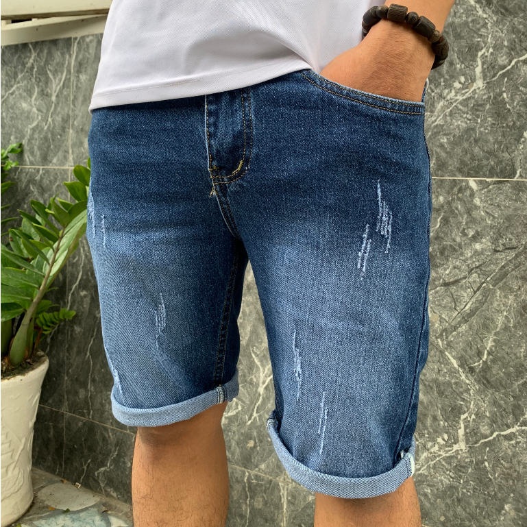 Quần Short Jean Nam Mẫu Cào Sước Nhẹ THOITRANG24H Màu Xanh Đậm Phom Đứng Thời Trang Phù Hợp Hơn Với Người Trẻ