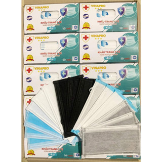  Hộp 50 chiếc Khẩu trang y tế 4 lớp  xanh trắng xám đen  