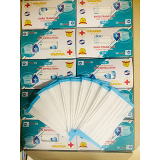 Hộp 50 chiếc khẩu trang y tế 4 lớp Trắng Viền Xanh Dày đẹp