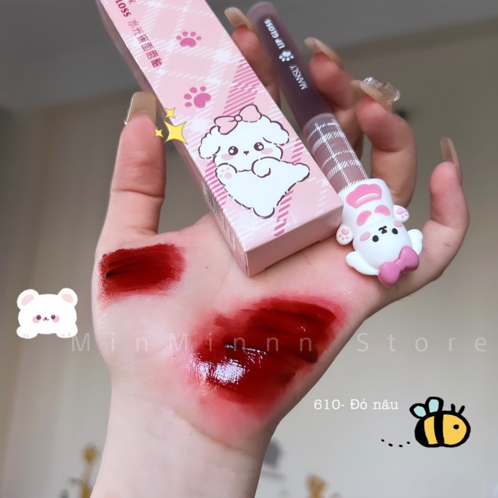 Son Bóng Mansly Cún Hồng Mirror Lip Gloss Hiệu Ứng Gương Không Phai Màu Dễ Thương ảnh thật shop chụp