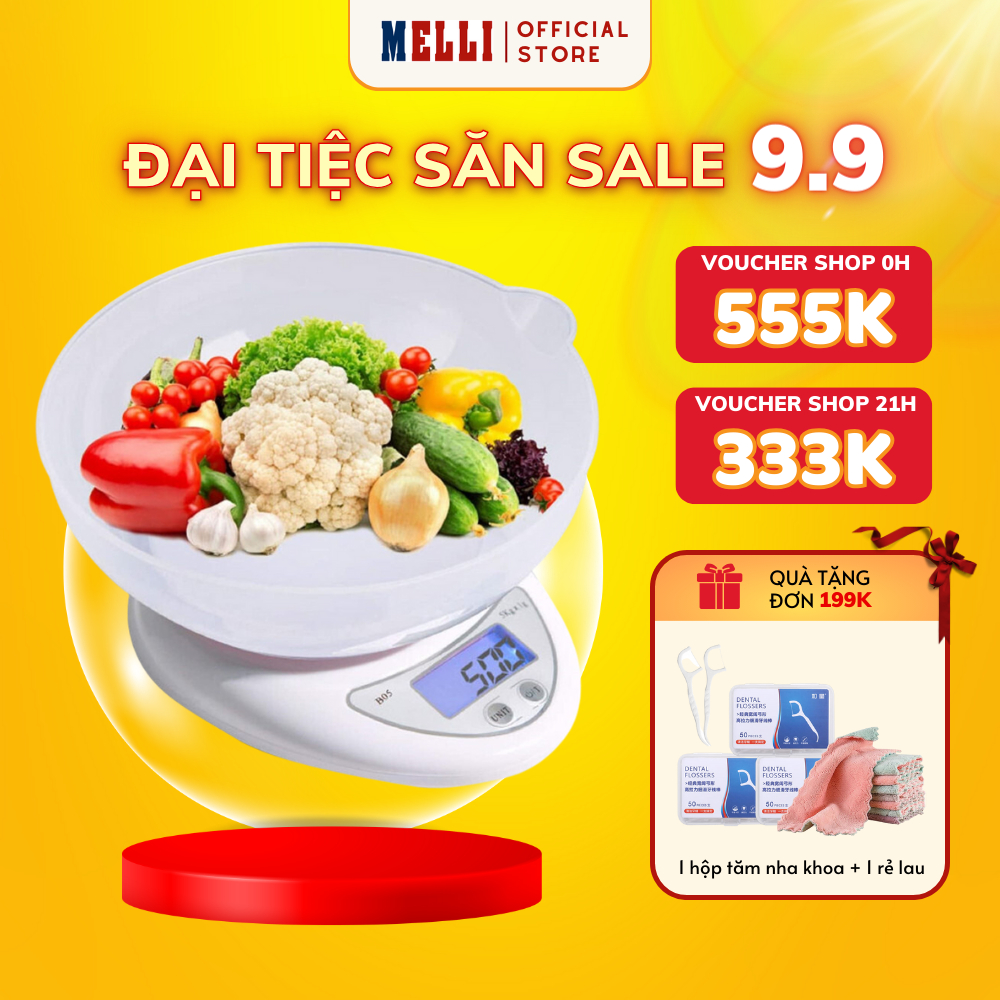 Cân Tiểu Ly Điện Tử Mini Nhà Bếp Melli Mini Electronic Kitchen Scale, Cân Thực Phẩm Loại 5Kg Tiện Lợi