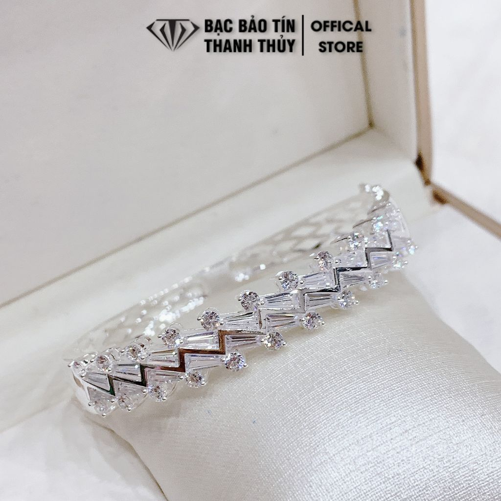 Vòng tay bạc nữ xi bạch kim Bảo Tín Thanh Thủy, lắc tay dạng kiềng cứng các mẫu đủ size, chất liệu bạc ta nguyên chất