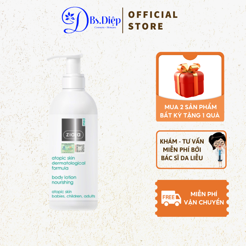 Nhũ tương mượt da toàn thân 1% Urê Ziaja Med Atopic Skin Dermatological Formula Body Lotion Nourishing 400ml