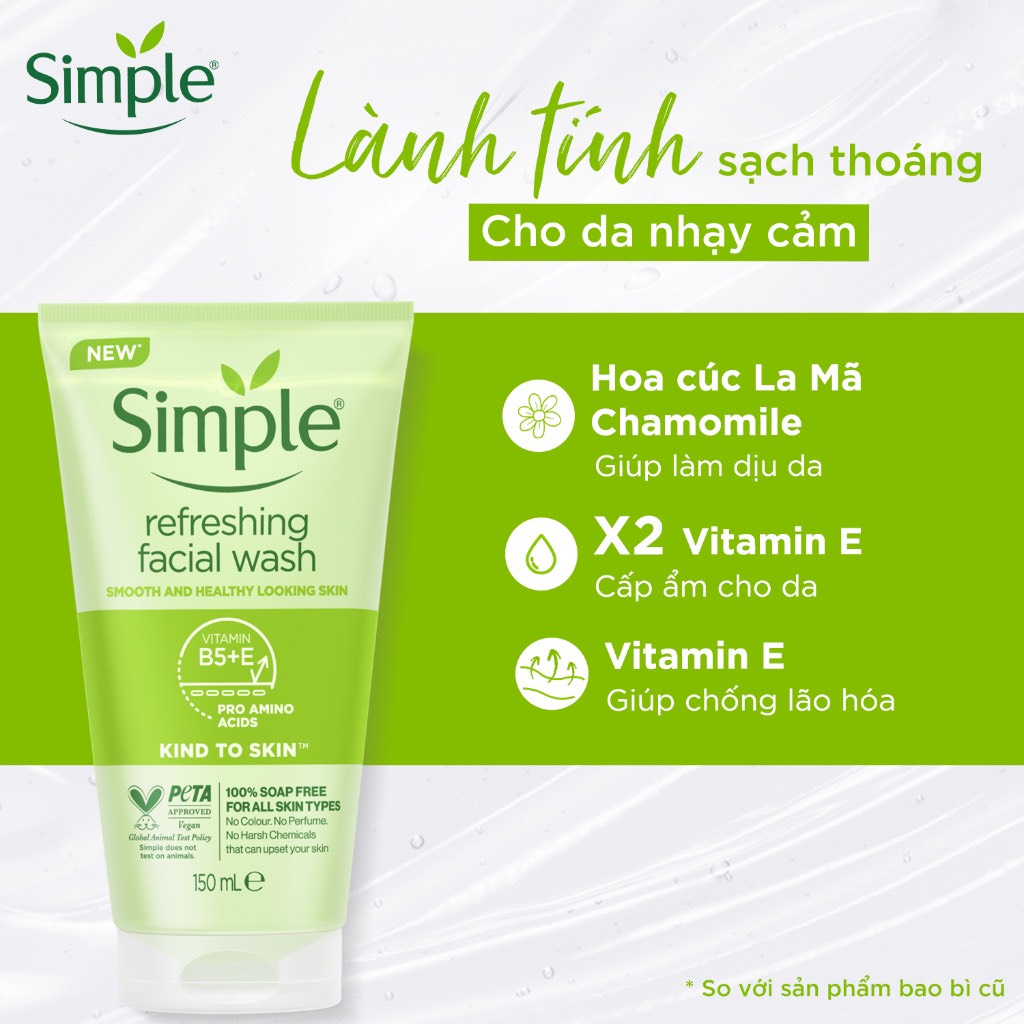 Sữa Rửa Mặt Simple Refreshing Facial Wash 150ml - Dịu Nhẹ Cho Da Dầu Mụn, Nhạy Cảm