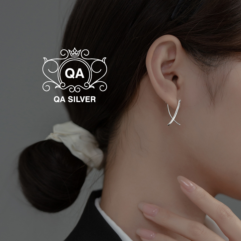 Khuyên tai bạc 925 tròn sóng xoắn chéo kẹp vành hoa tai cong S925 X SHAPED QA SILVER Earrings EA230904