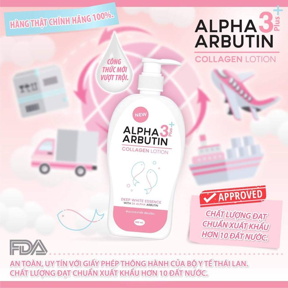 Sữa dưỡng thể trắng da Alpha Arbutin Collagen Lotion 3 Plus 500ml Thái Lan