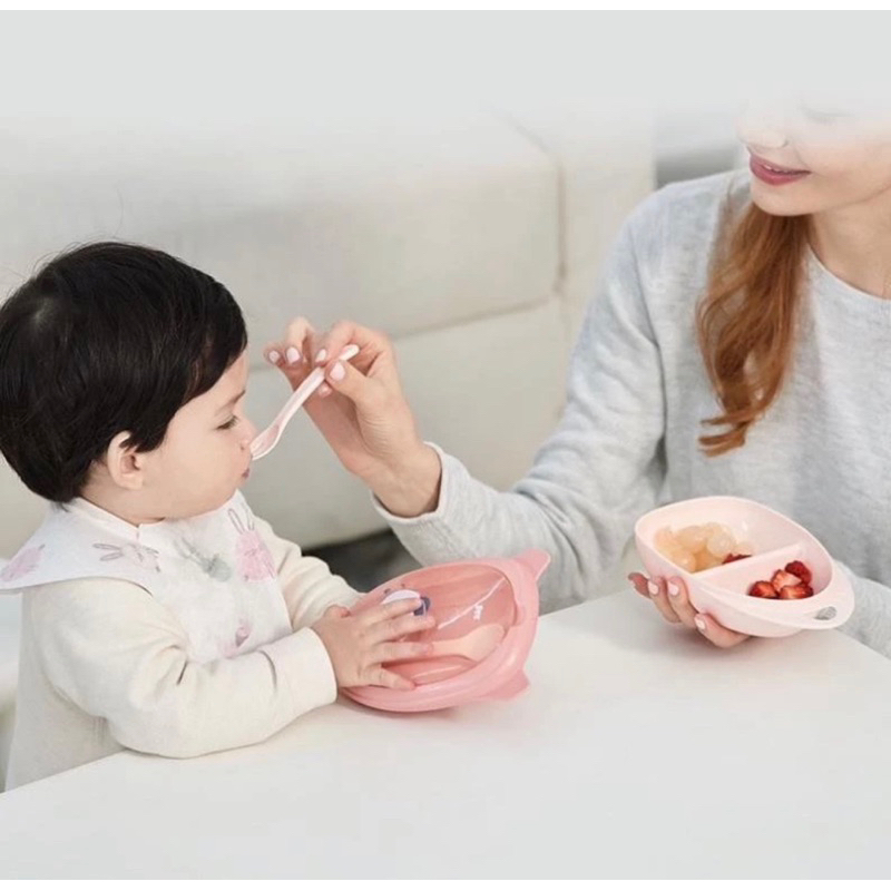 Bộ dụng cụ ăn dặm cho bé 5 chi tiết (thìa, dĩa, bát, khay 2 ngăn, HKM sữa VITA DAIRY cao cấp