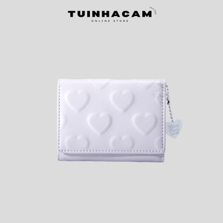 Ví ngắn dạng gập Tuinhacam ví nữ mini cầm tay hoạ tiết trái tim có mặt dây chuyền nhỏ trái tim thời trang - TNC023