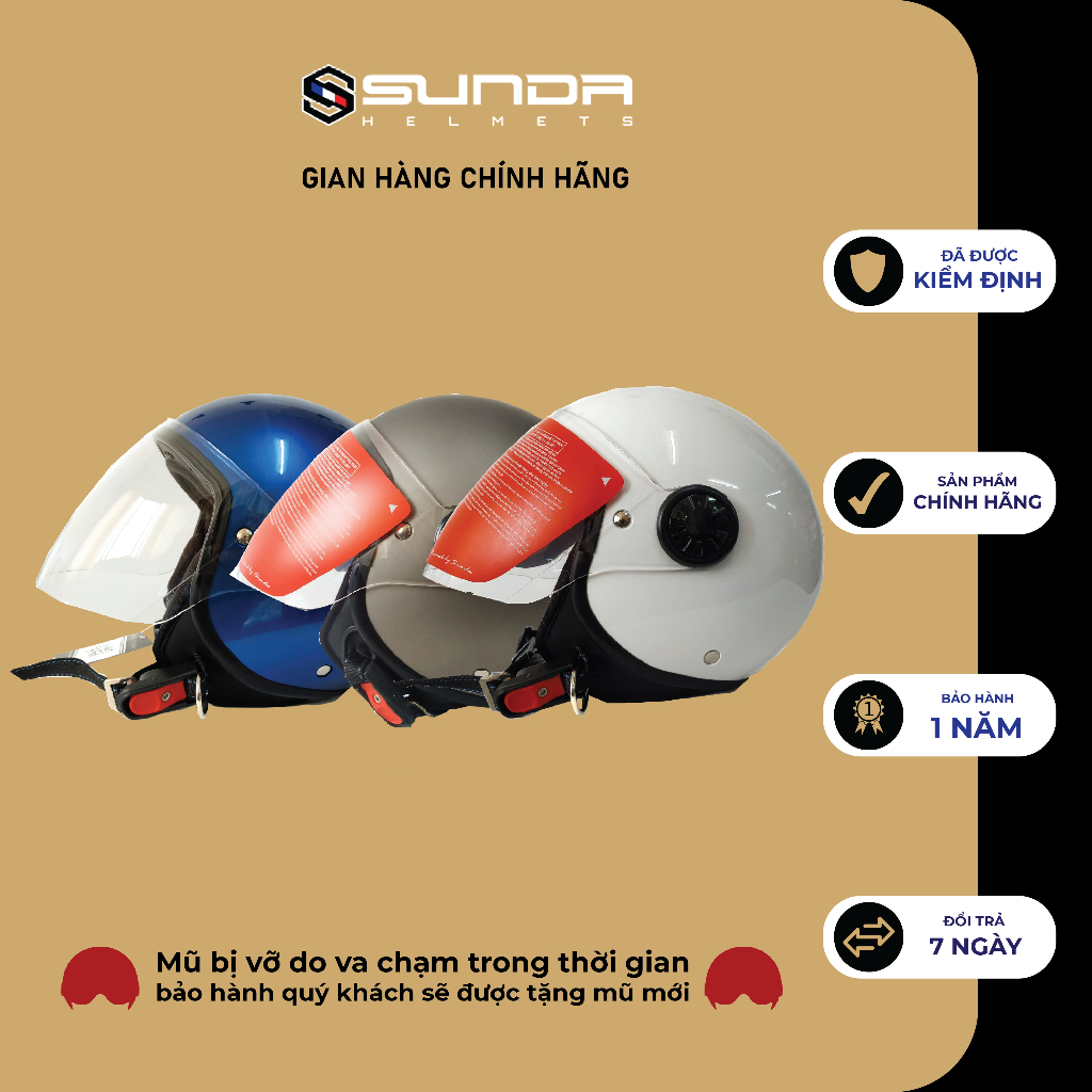 Nón bảo hiểm 3/4 đầu chính hãng SUNDA 228