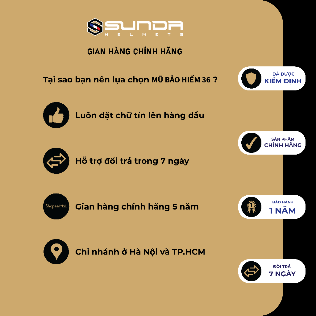 Nón bảo hiểm 3/4 đầu chính hãng SUNDA 228